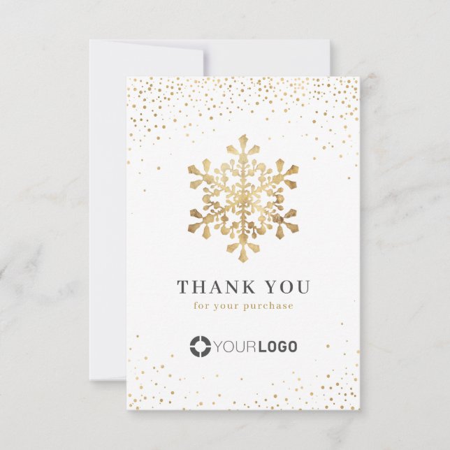 Tarjeta De Agradecimiento Navidades de Snowflake, purpurina de oro de imitac (Anverso)