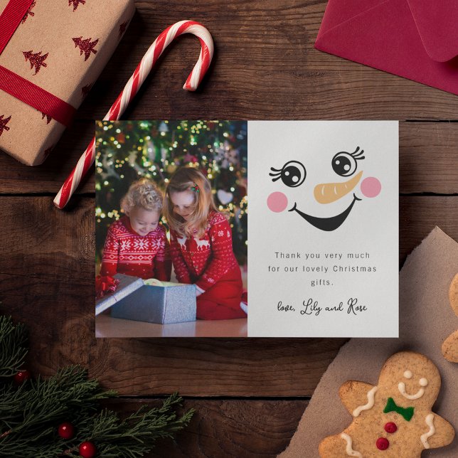 Tarjeta De Agradecimiento Navidades de Snowman Face Photo Kids (Subido por el creador)