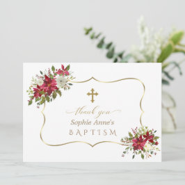 Tarjeta De Agradecimiento Navidades de vacaciones bautismo de poinsettia bla