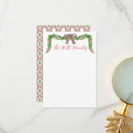 Tarjeta De Agradecimiento Navidades de Watercolor Plaid Bow Garland