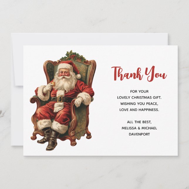 Tarjeta De Agradecimiento Navidades del Retro Santa Claus sentados en la pre (Anverso)