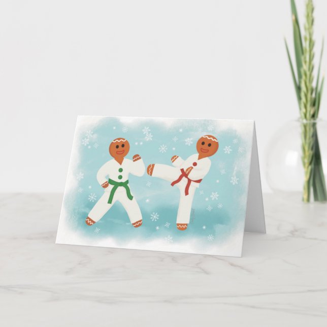 Tarjeta De Agradecimiento Navidades del Taekwondo Karate Gingerbread Martial (Anverso)