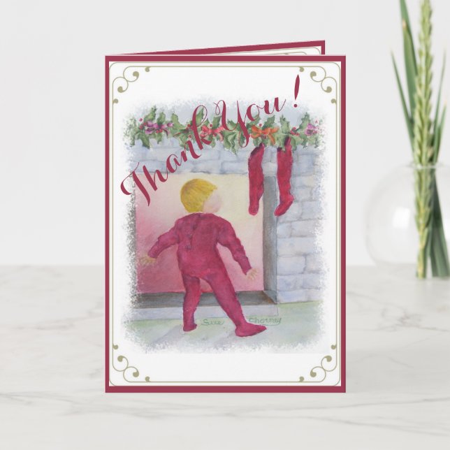 Tarjeta De Agradecimiento Navidades DIVERTIDOS SE PREGUNTAN POR LA CHIMENEA  (Anverso)
