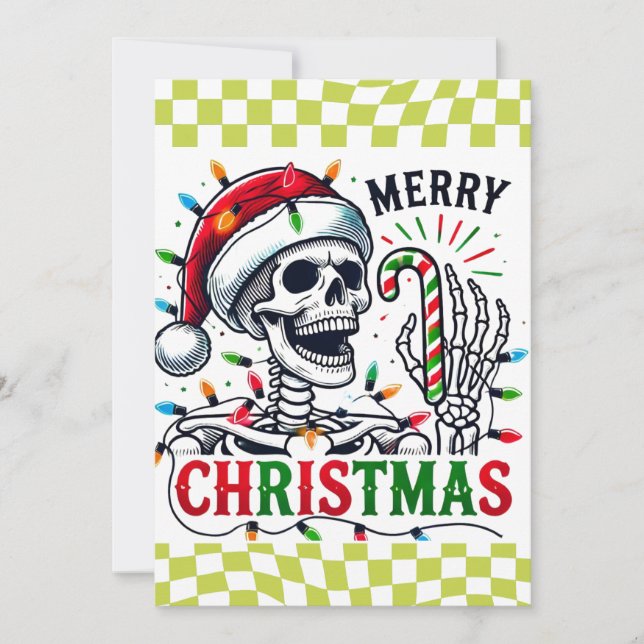 Tarjeta De Agradecimiento Navidades divertidos Skeleton Holiday (Anverso)