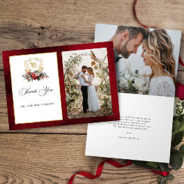 Tarjeta De Agradecimiento Navidades Escudo Floral Monograma Boda fotográfico