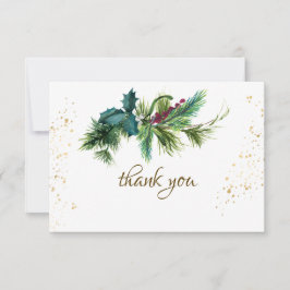 Tarjeta De Agradecimiento Navidades Evergreen Red Gold Boda de Invierno