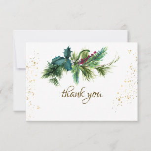 Tarjeta De Agradecimiento Navidades Evergreen Red Gold Boda de Invierno