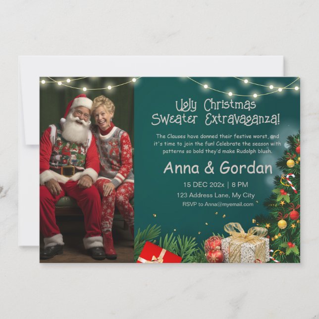 Tarjeta De Agradecimiento Navidades feos Fiesta suéter invitan (Anverso)