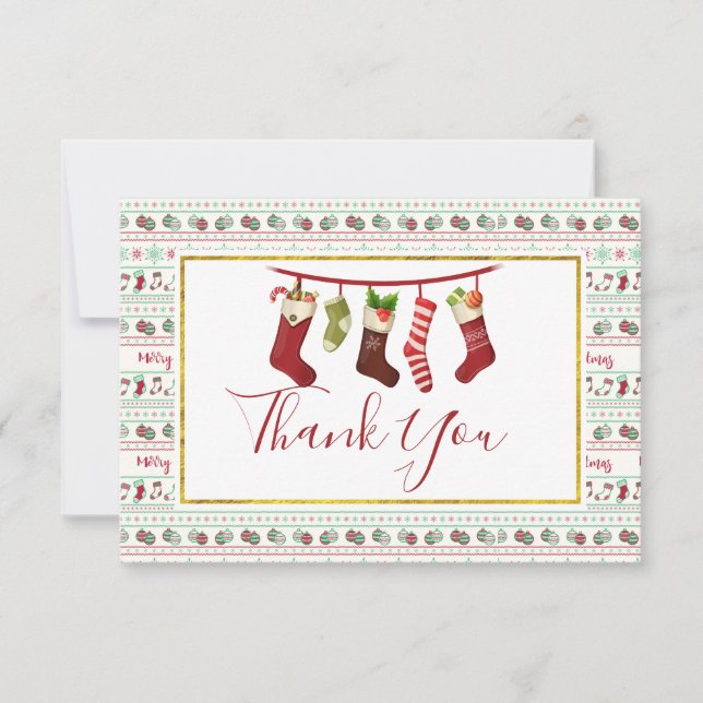 Tarjeta De Agradecimiento Navidades feos Patrón de suéter con medias (Anverso)