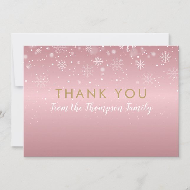 Tarjeta De Agradecimiento Navidades Festividades Rosa De Oro Copos De Nieve  (Anverso)