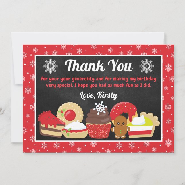 Tarjeta De Agradecimiento Navidades festivos pasteles y galletas Cumpleaños (Anverso)