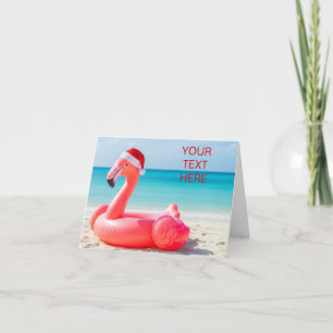 Tarjeta De Agradecimiento Navidades flamingo con sombrero santa