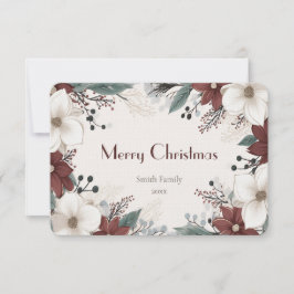 Tarjeta De Agradecimiento Navidades florales De Color Rojo Y Blanco