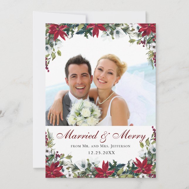 Tarjeta De Agradecimiento Navidades florales de la Poinsettia Roja (Anverso)