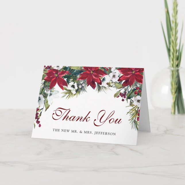 Tarjeta De Agradecimiento Navidades florales de Poinsettia Rojo (Anverso)