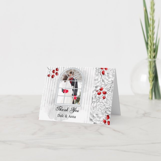 Tarjeta De Agradecimiento Navidades foto de la boda de invierno gracias (Anverso)