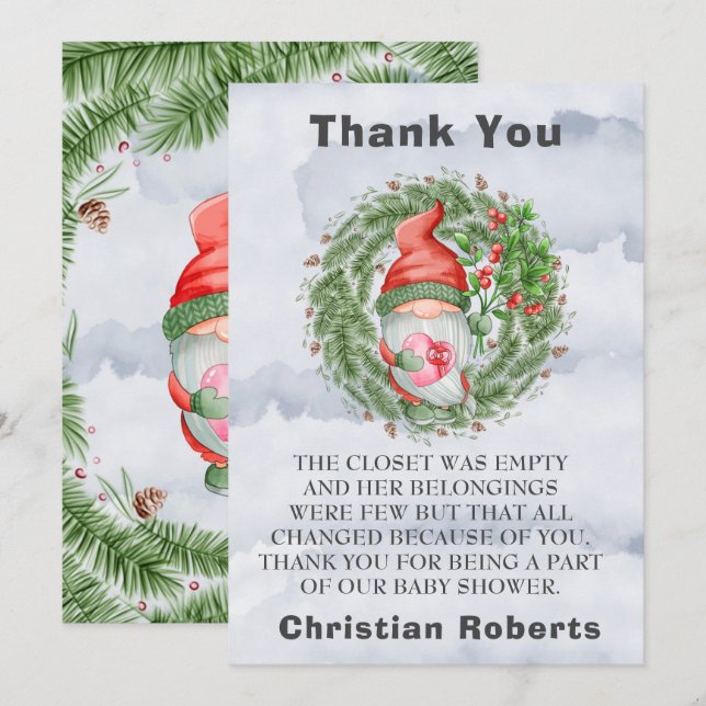 Tarjeta De Agradecimiento Navidades Gnome Partido de Cumpleaños Gracias Cart (Anverso / Reverso)