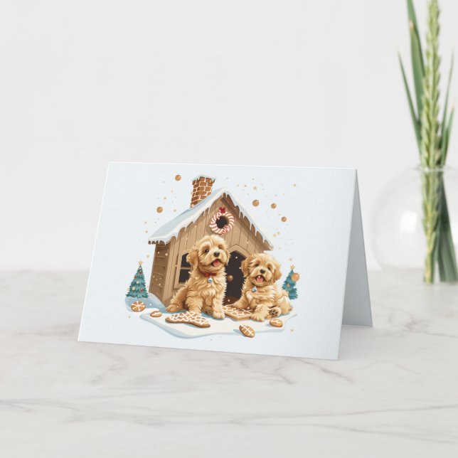 Tarjeta De Agradecimiento Navidades Golden Retriever Dogs Gingerbread House (Anverso)