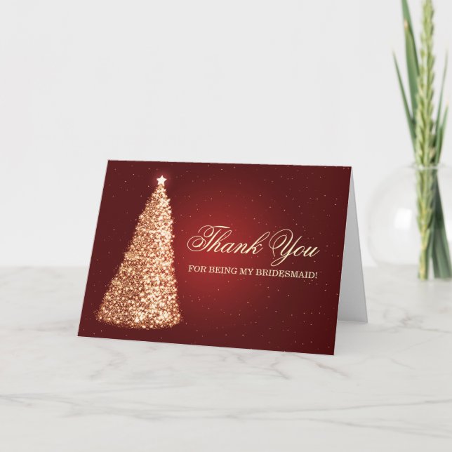 Tarjeta De Agradecimiento Navidades Gracias Bridesmaid Gold Red (Anverso)