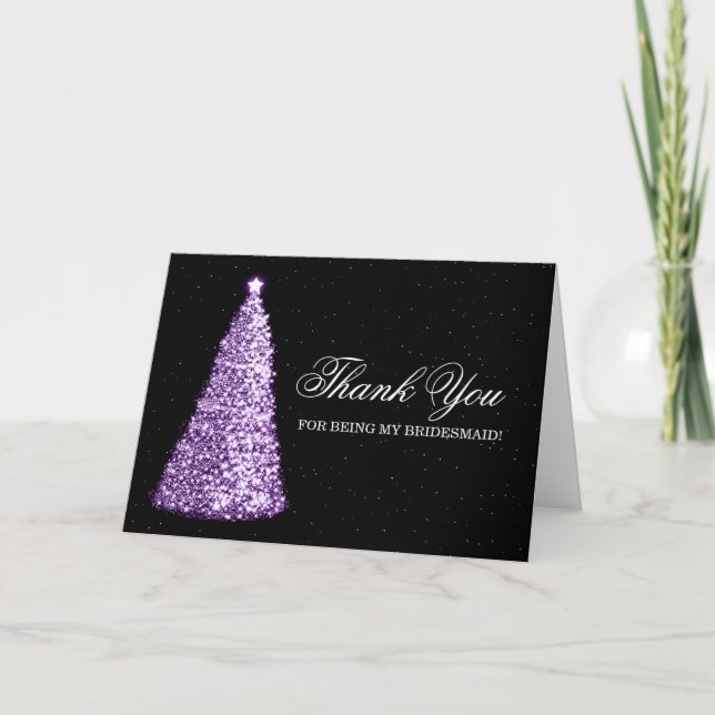 Tarjeta De Agradecimiento Navidades Gracias Bridesmaid Purple (Anverso)