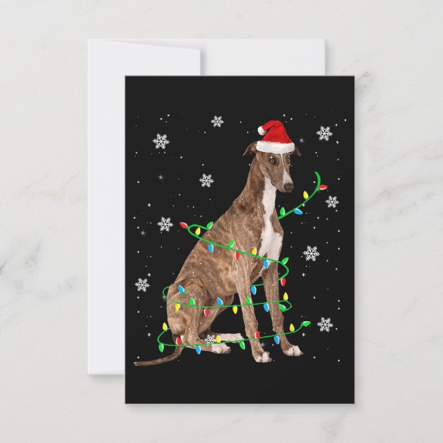 Tarjeta De Agradecimiento navidades grises iluminan lindo santa greyhound (Anverso)