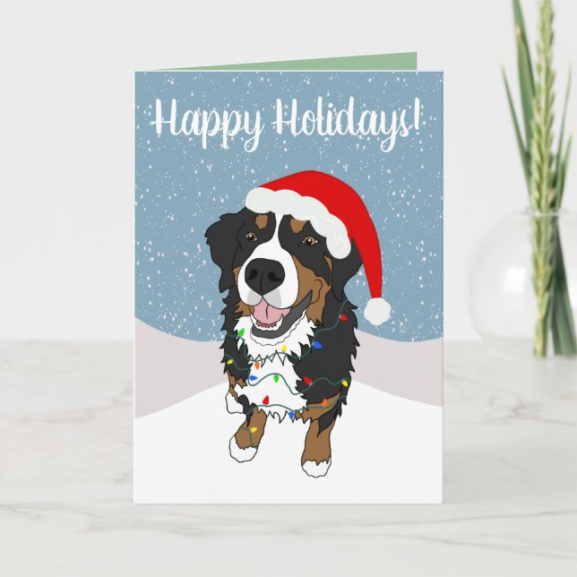 Tarjeta De Agradecimiento Navidades Holiday Bernese Mountain Dog (Anverso)