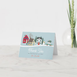 Tarjeta De Agradecimiento Navidades Holiday Town/Village Blue Baby Shower