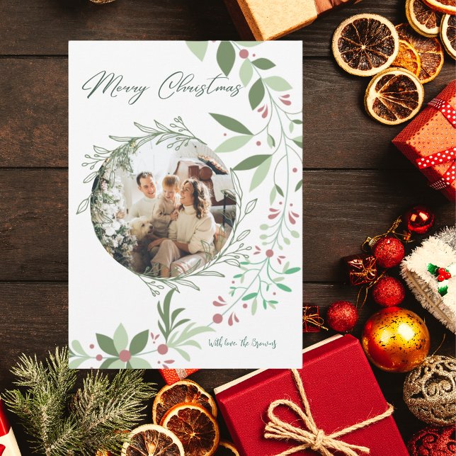 Tarjeta De Agradecimiento Navidades Holly Botanical Greenery Photo Navy (Subido por el creador)