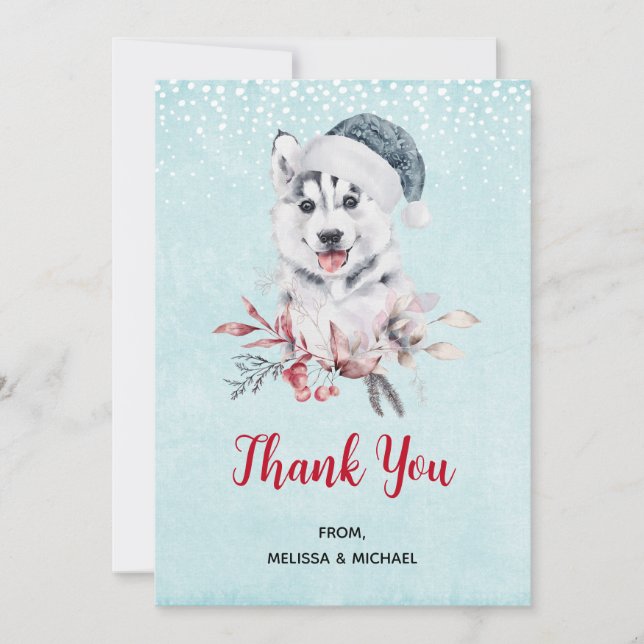 Tarjeta De Agradecimiento Navidades Husky Dog en Santa Hat (Anverso)