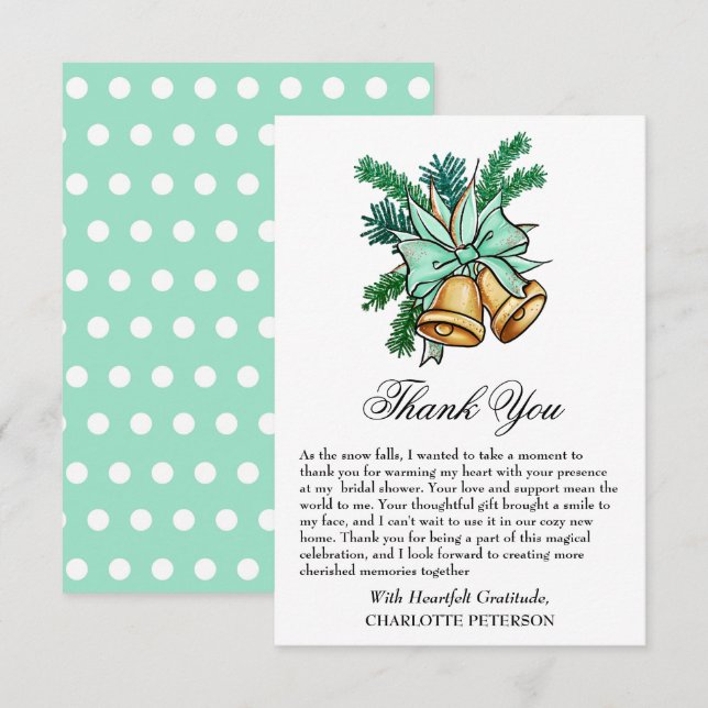 Tarjeta De Agradecimiento Navidades Jingle Bell Bridal Shower (Anverso / Reverso)