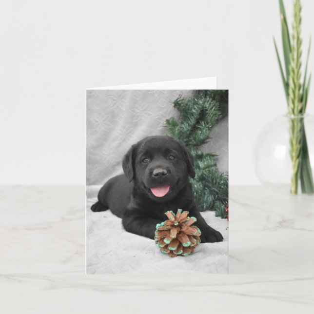 Tarjeta De Agradecimiento Navidades Labrador negro Recuperador cachorro (Anverso)