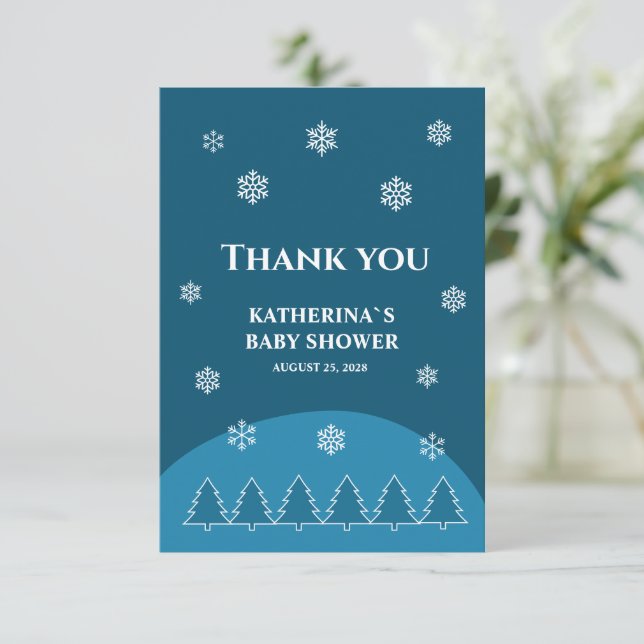 Tarjeta De Agradecimiento Navidades modernos de duchas infantiles con copos  (Anverso de pie)