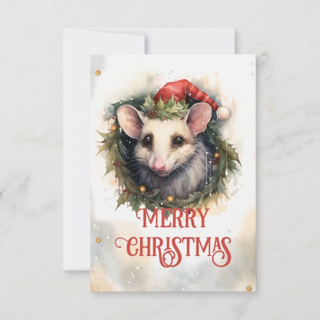 Tarjeta De Agradecimiento Navidades opossum Watercolor (Anverso)