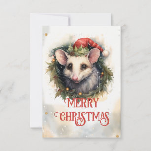Tarjeta De Agradecimiento Navidades opossum Watercolor