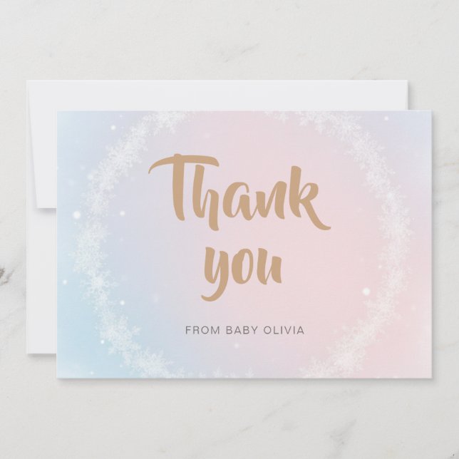 Tarjeta De Agradecimiento Navidades Pastel Winter Snowflake Baby Shower (Anverso)