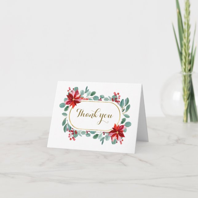 Tarjeta De Agradecimiento Navidades Poinsettia Eucalyptus Inspirador (Anverso)
