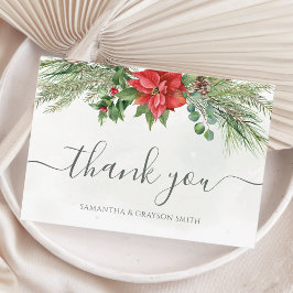 Tarjeta De Agradecimiento Navidades Poinsettia Winter Greenery Boda