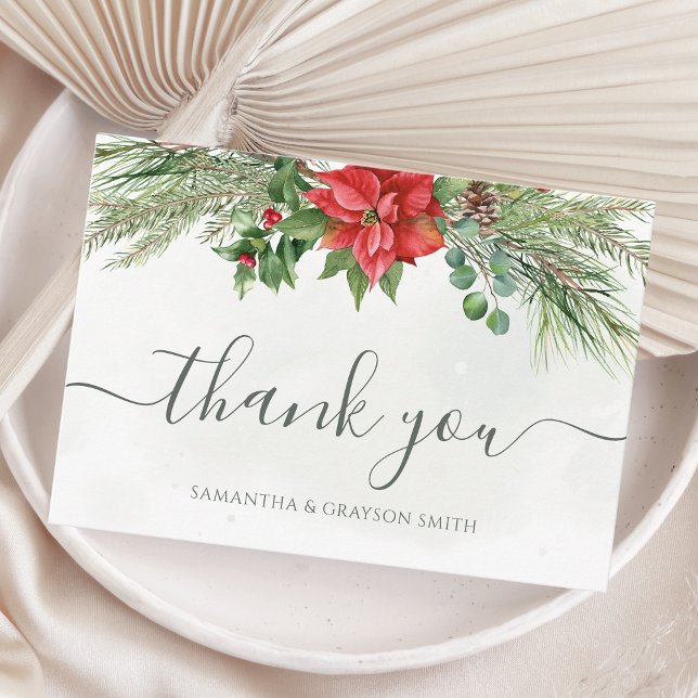 Tarjeta De Agradecimiento Navidades Poinsettia Winter Greenery Boda (Subido por el creador)
