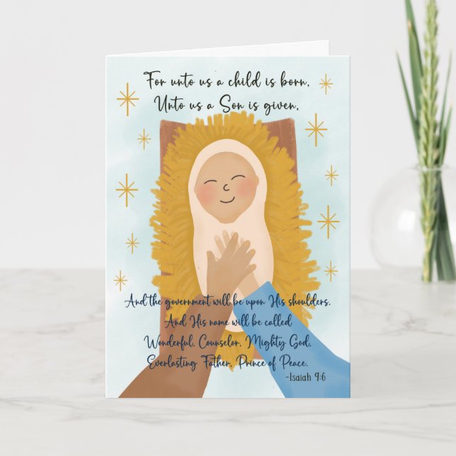 Tarjeta De Agradecimiento Navidades religiosos Niño Cristiano Jesús Isaías 9 (Anverso)