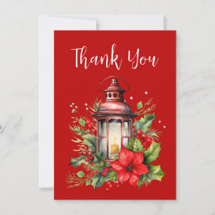 Tarjeta De Agradecimiento Navidades rojos Lantern Poinsettia y Pine