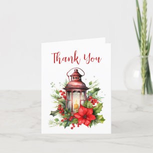Tarjeta De Agradecimiento Navidades rojos Lantern Poinsettia y Pine