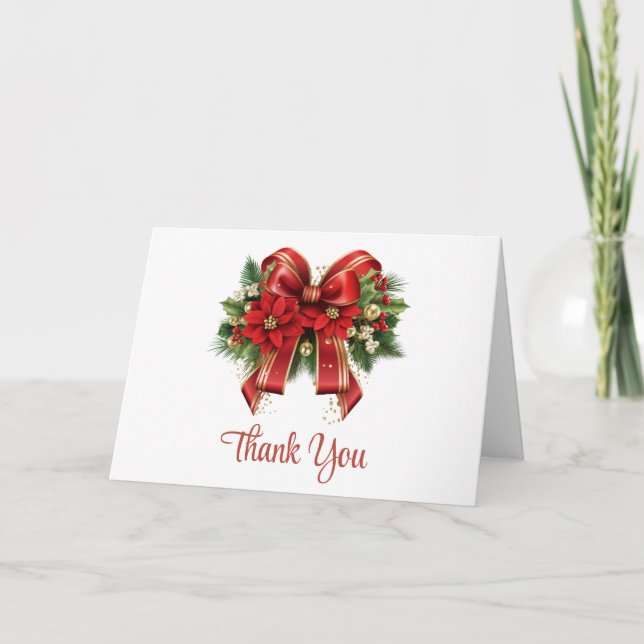 Tarjeta De Agradecimiento Navidades rojos y de oro festivos se doblan (Anverso)