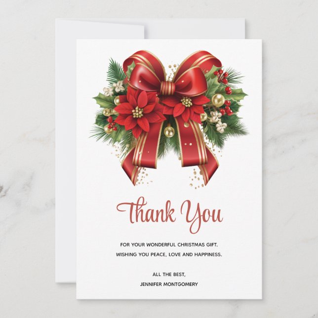 Tarjeta De Agradecimiento Navidades rojos y de oro festivos se doblan (Anverso)