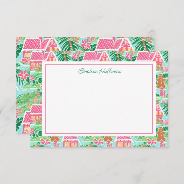 Tarjeta De Agradecimiento Navidades rosados preppy Gingerbread personalizado (Anverso / Reverso)