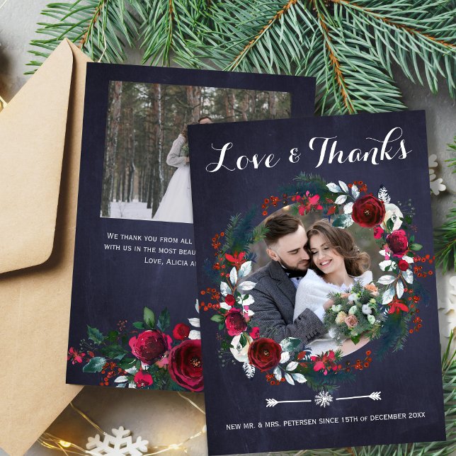 Tarjeta De Agradecimiento Navidades rusos burgundy boda de fotos con flores (Subido por el creador)