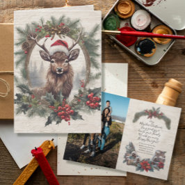 Tarjeta De Agradecimiento Navidades rusos venados veneran foto de familia