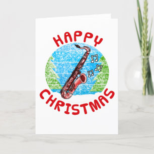 Tarjeta De Agradecimiento Navidades saxofonistas con música de jazz saxofoni