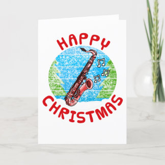Tarjeta De Agradecimiento Navidades saxofonistas con música de jazz saxofoni