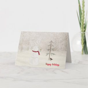 Tarjeta De Agradecimiento Navidades snowman con estrella dorada en la nieve