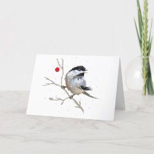 Tarjeta De Agradecimiento Navidades Snowy Chickadee